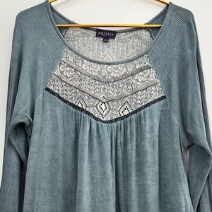 ARTESIA BLUE LONG SLEEVE AND LACE FRONT BLOUSE